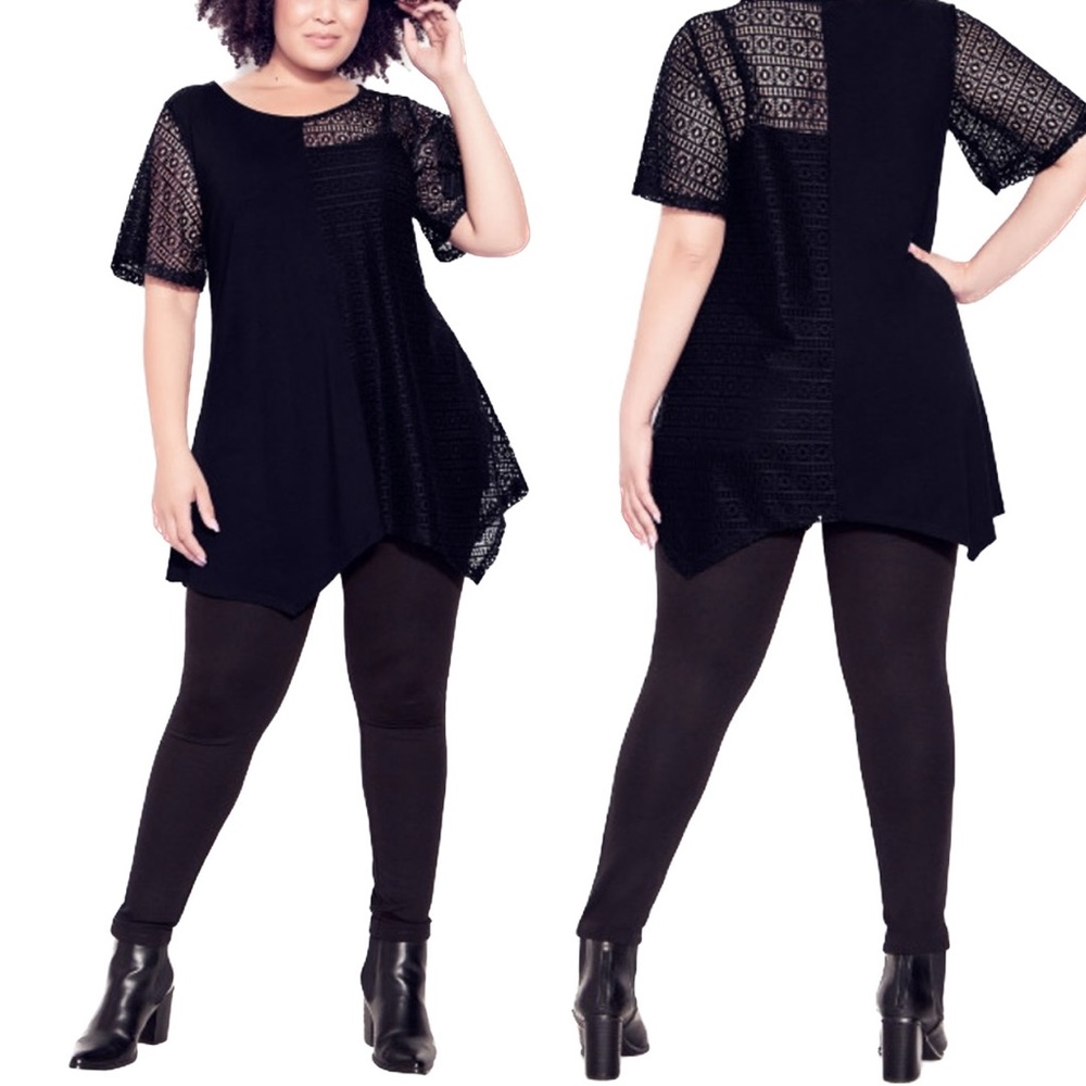 Zim & Zoe 18W-28W Black Riley Spliced Lace Tunic JJ01.5 - Picture 2 of 6